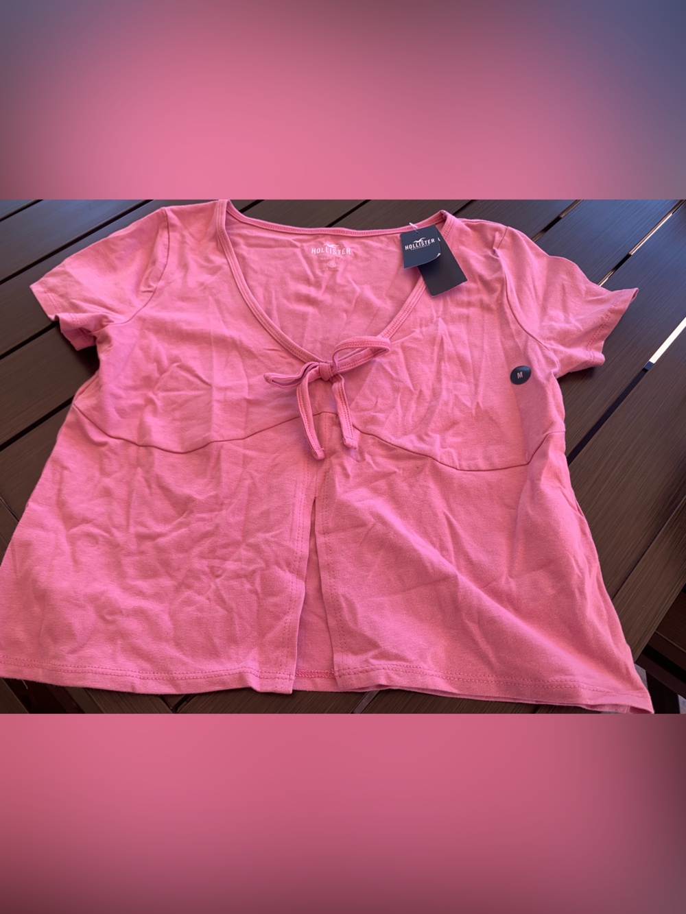 Hollister Pink Short-Sleeve Tie-Front Top BNWT